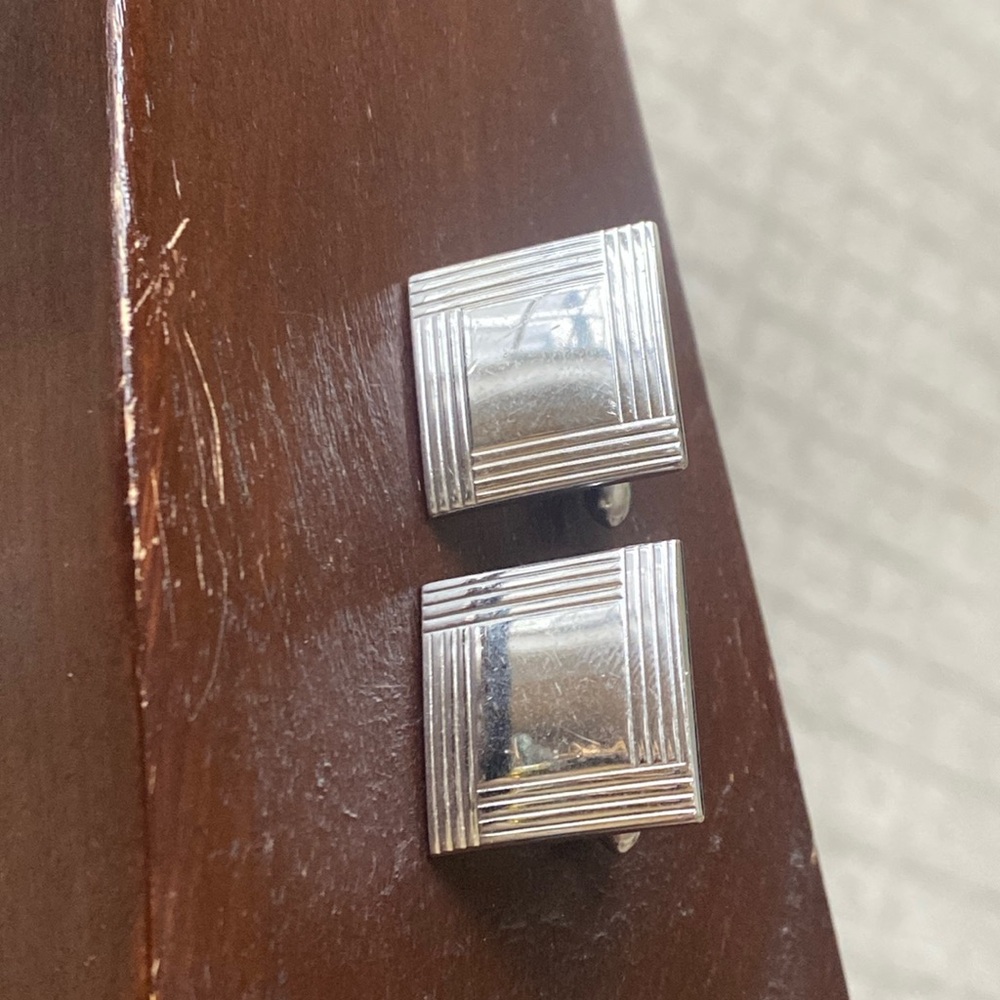 Art Deco Swank square silver plated cufflinks